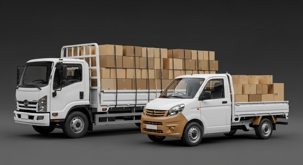 Movers and packers in Abu Dhabi loading boxes into a moving truck during a residential relocation.