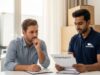 A worried customer reviewing a moving contract with a mover in the UAE, highlighting the importance of avoiding moving companies scams in UAEand choosing the best packers and movers.